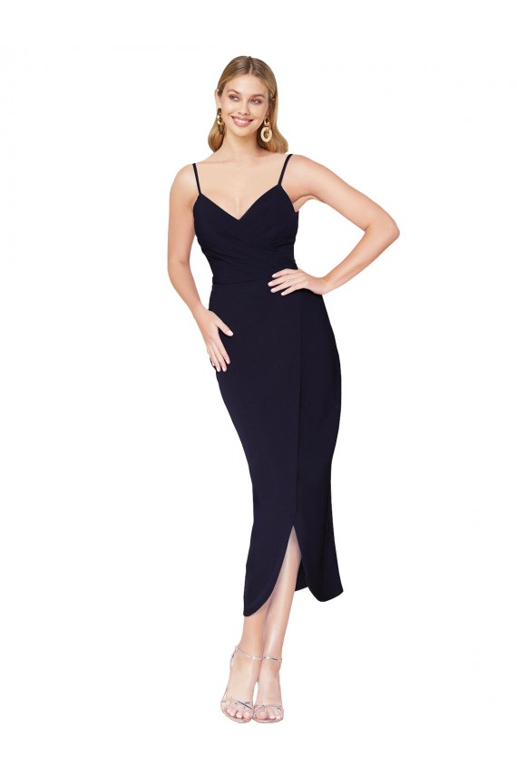 Online High Neck Spaghetti Straps Formal Crepe Short Cocktail Wrap Bridesmaid Dress / Prom Dress UK