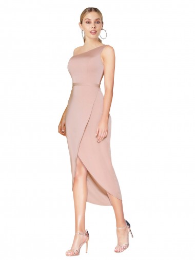 Online Knee Length One Shoulder Formal Crepe Short Wrap Bridesmaid Dress / Prom Dress UK