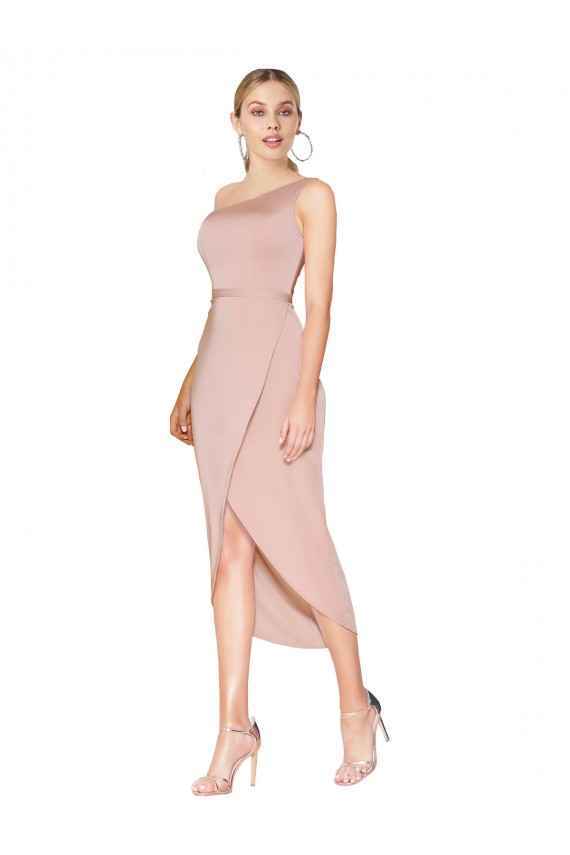 Online Knee Length One Shoulder Formal Crepe Short Wrap Bridesmaid Dress / Prom Dress UK