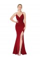 Online Spaghetti Straps V-Neck Long Formal Crepe Dress with High Slit UK