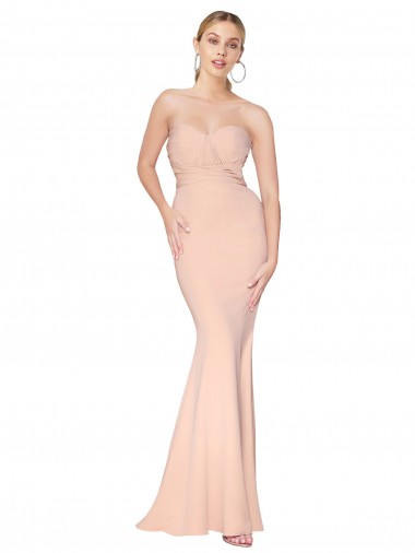Online Sweetheart Shirred Neck Long Floor Length Formal Crepe Bridesmaid Dress / Prom Dress UK