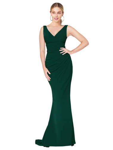 Online V-Neck Floor Length Long Formal Crepe Mermaid Bridesmaid Dress / Prom Dress UK