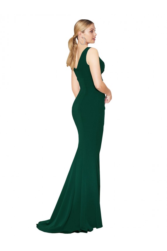 Online V-Neck Floor Length Long Formal Crepe Mermaid Bridesmaid Dress / Prom Dress UK