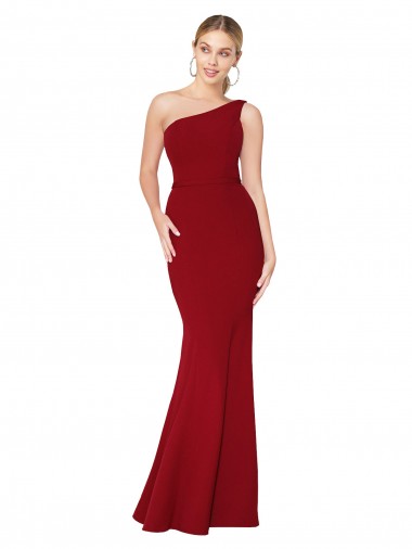 Online One Shoulder Long High Neck Sleeveless Mermaid Formal Crepe Bridesmaid Dress / Prom Dress UK
