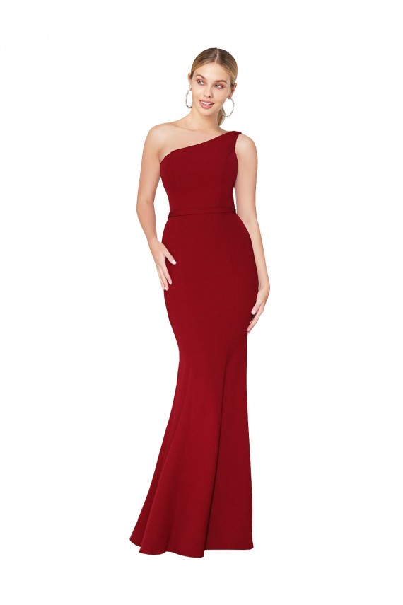 Online One Shoulder Long High Neck Sleeveless Mermaid Formal Crepe Bridesmaid Dress / Prom Dress UK
