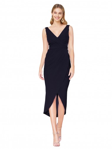 Online Knee Length V-Neck Formal Crepe Short Cocktail Wrap Bridesmaid Dress / Prom Dress UK