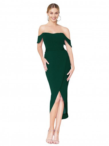 Online Off the Shoulder Knee Length Formal Crepe Short Cocktail Wrap Bridesmaid Dress / Prom Dress UK