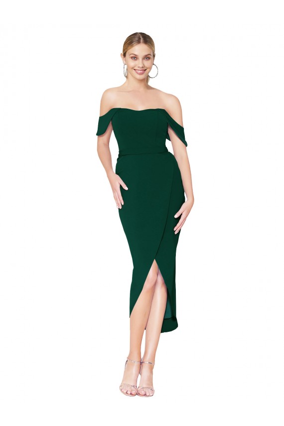 Online Off the Shoulder Knee Length Formal Crepe Short Cocktail Wrap Bridesmaid Dress / Prom Dress UK