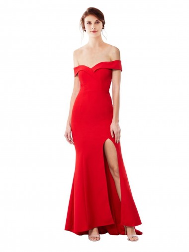 Online Off the Shoulder Sweetheart Maxi Formal Crepe Bridesmaid Dress / Prom Dress With Thigh Split and Train UK
