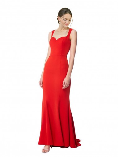 Online Long Chapel Train Fishtail Maxi Formal Crepe Bridesmaid Dress / Prom Dress with Sweetheart Neckline UK