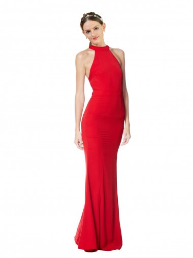 Online Halter Neck Keyhole Back Sleeveless Formal Crepe Maxi Bridesmaid Dress / Prom Dress UK