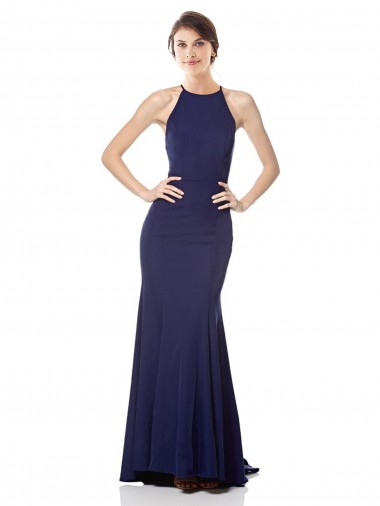 Online High Neck Fishtail Formal Crepe Bridesmaid Dress / Prom Dress with Open Back Detail UK