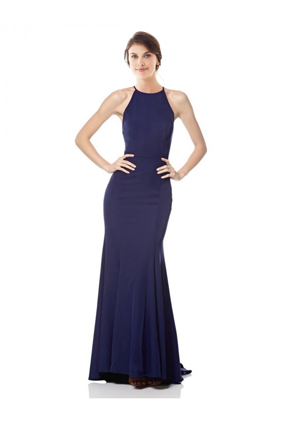 Online High Neck Fishtail Formal Crepe Bridesmaid Dress / Prom Dress with Open Back Detail UK