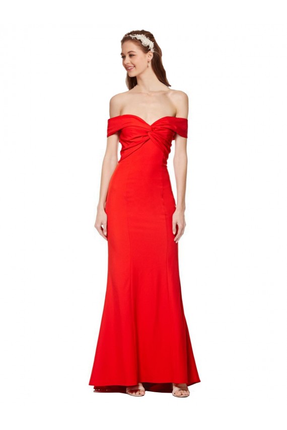 Online Cross Front and Back Bardot Sleeveless Formal Crepe Maxi Bridesmaid Dress / Prom Dress UK