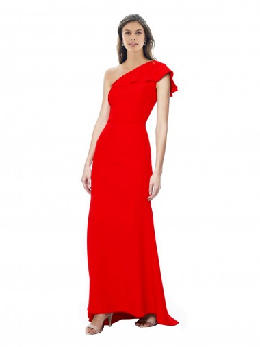Online High Neck Ruffle Frill One Shoulder Maxi Formal Crepe Bridesmaid Dress / Prom Dress UK