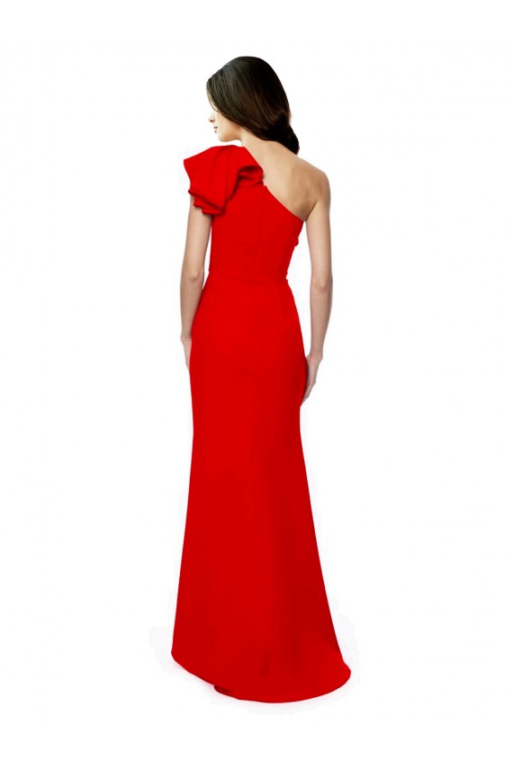Online High Neck Ruffle Frill One Shoulder Maxi Formal Crepe Bridesmaid Dress / Prom Dress UK