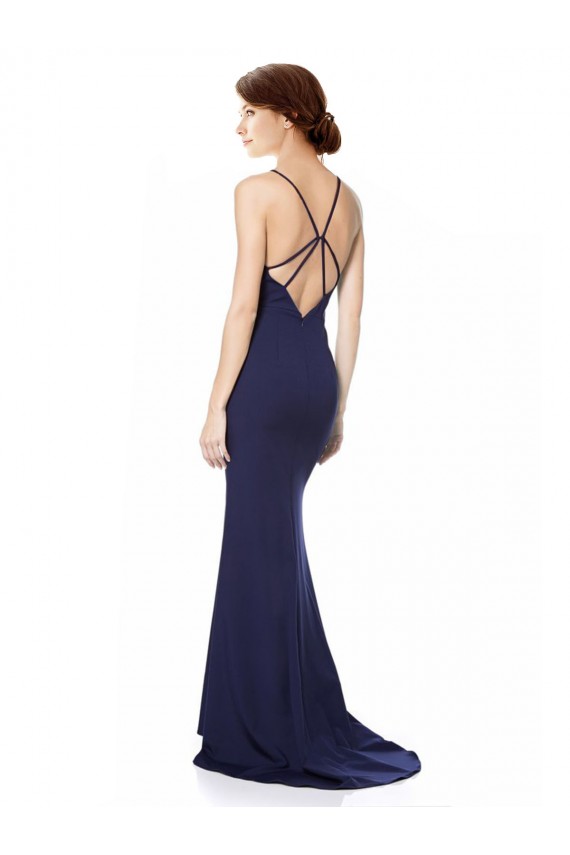 Online Fishtail High Neck Maxi Formal Crepe Bridesmiad Dress with Strappy Back Detail UK