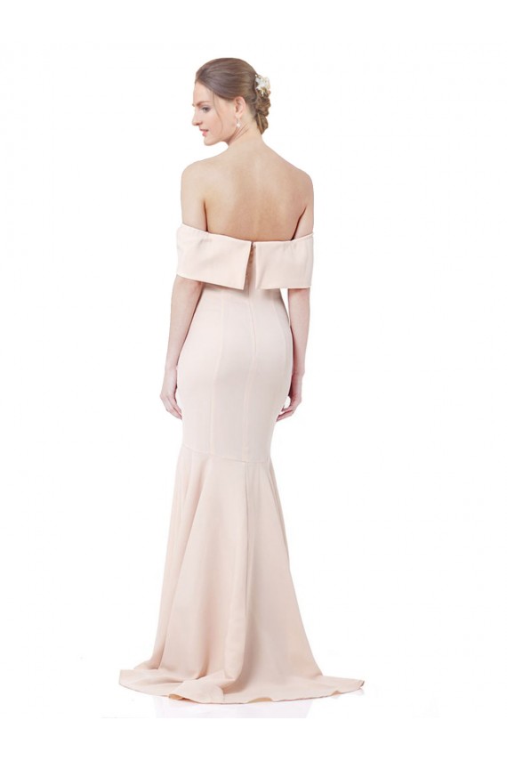 Online Mermaid Bardot Maxi Formal Crepe Bridesmiad Dress with Fishtail Train UK
