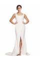 Online Square Neck Long Sheath Sweep Train Crepe Bridesmaid Dress / Prom Dress  UK