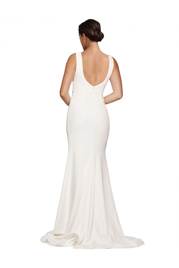 Online Square Neck Long Sheath Sweep Train Crepe Bridesmaid Dress / Prom Dress  UK