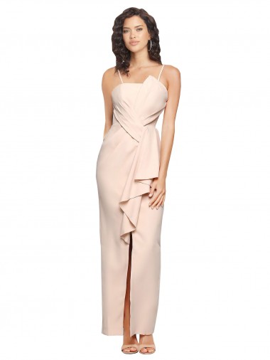 Online Long Full Length Ruffles Strapless Low Back Crepe Bridesmaid Dress / Prom Dress with Straps UK