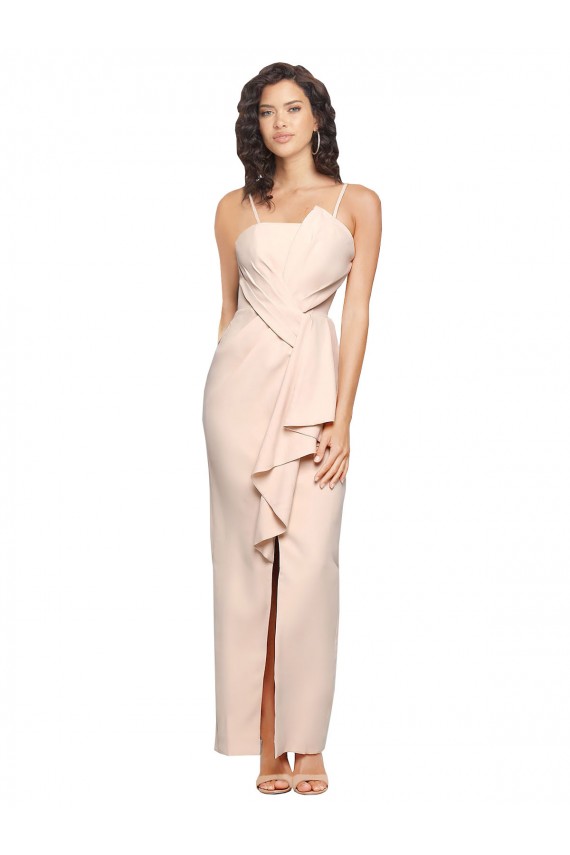 Online Long Full Length Ruffles Strapless Low Back Crepe Bridesmaid Dress / Prom Dress with Straps UK