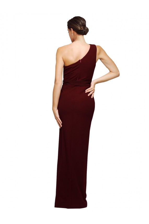 Online One Shoulder Sheath Formal Crepe Bridesmaid Dress / Prom Dress with High Side Split UK