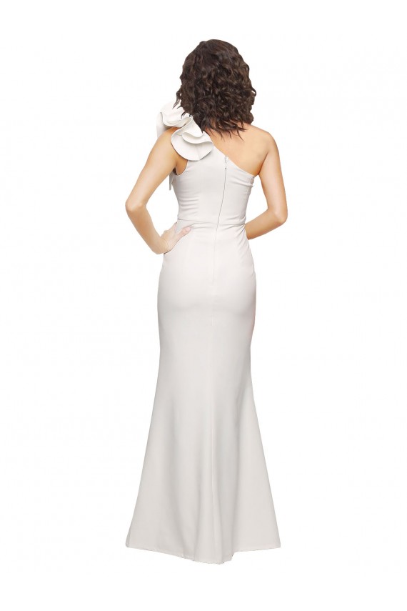 Online One Shoulder Long Full Length Formal Crepe Bridesmaid Dress / Prom Dress with Ruffles and Side Split UK