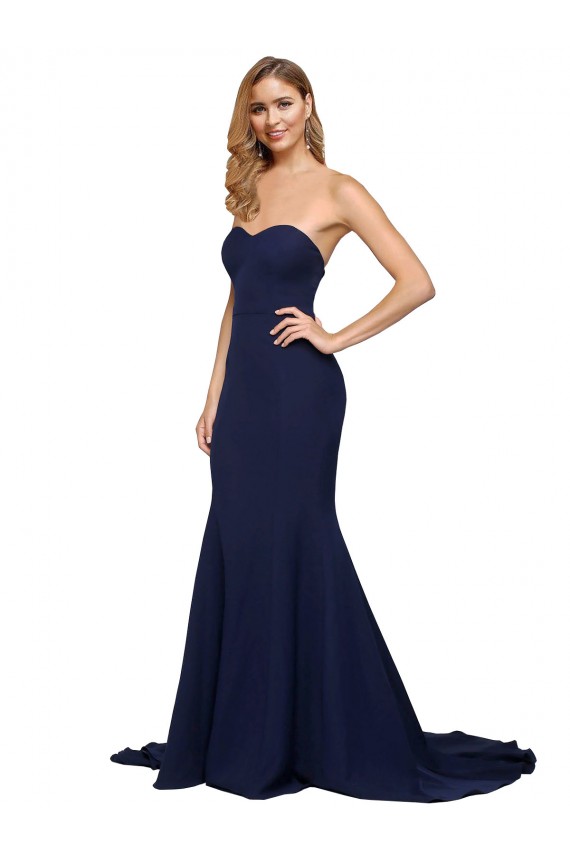 Online Fit and Flare Sweetheart Long Formal Crepe Bridesmaid Dress / Prom Dress with Sweep Train UK