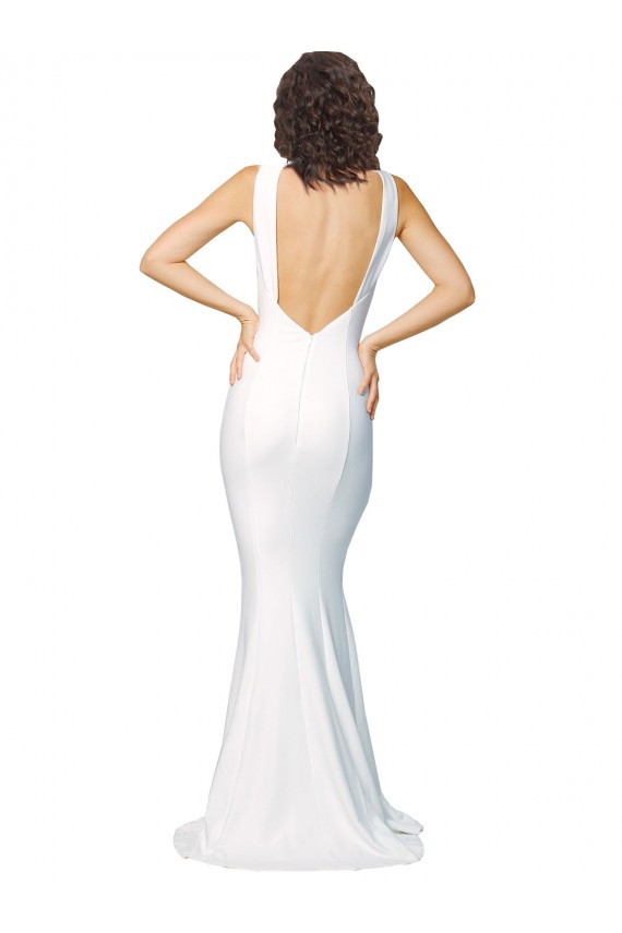 Online High Neck Low V-Back Long Formal Crepe Bridesmaid Dress / Prom Dress UK