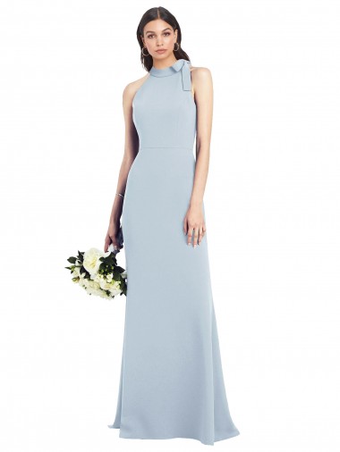 Online Halter Bow Neck Open Back Soft Full Length Trumpet Bridesmaid Dress / Prom Dress UK