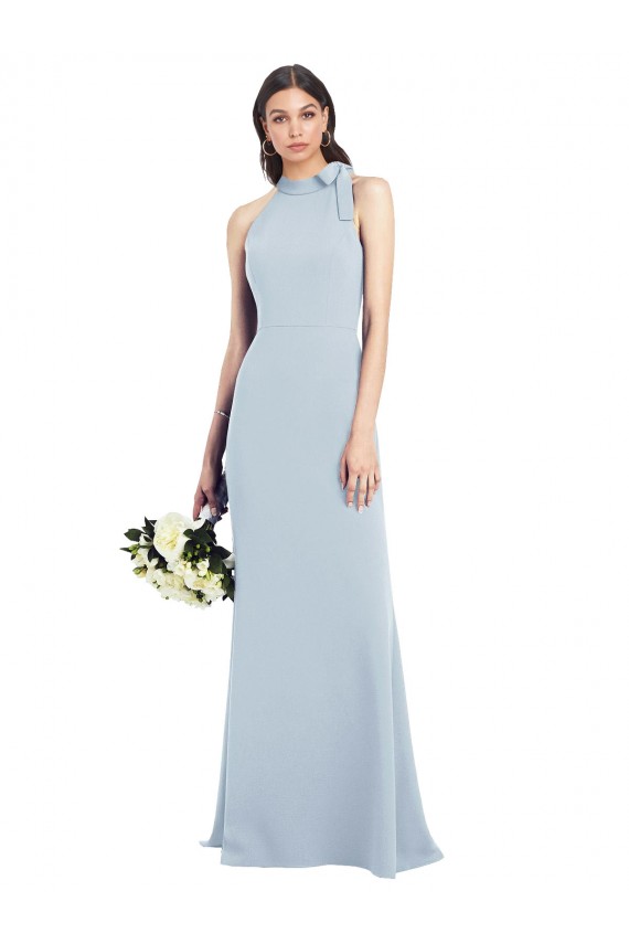 Online Halter Bow Neck Open Back Soft Full Length Trumpet Bridesmaid Dress / Prom Dress UK
