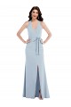 Online Open Back Halter Maxi Formal Crepe Bridesmaid Dress / Prom Dress with Draped Bow UK
