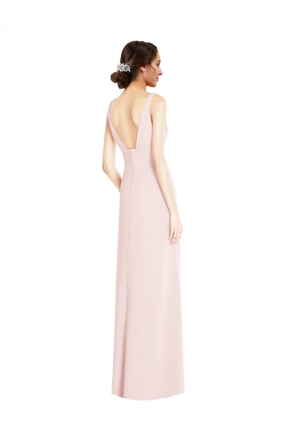 Online Square Neck Low Back A-Line Bridesmaid Dress / Prom Dress with Front Slit and Pockets UK