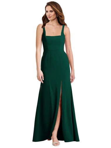 Online Square Neck Trumpet Maxi Bridesmaid Dress / Prom Dress with Front Slit UK