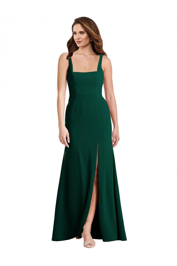 Online Square Neck Trumpet Maxi Bridesmaid Dress / Prom Dress with Front Slit UK