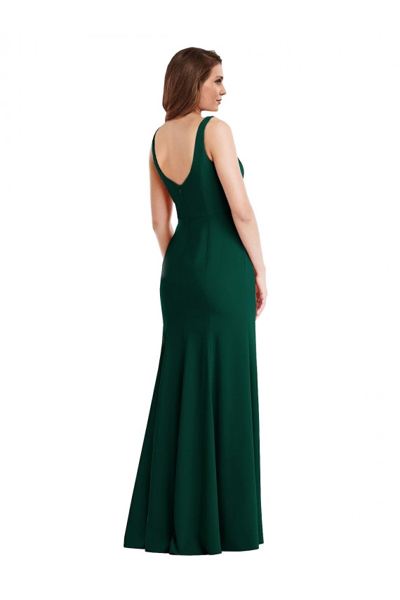 Online Square Neck Trumpet Maxi Bridesmaid Dress / Prom Dress with Front Slit UK