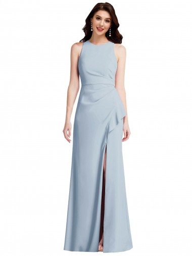 Online Halter Maxi Bridesmaid Dress / Prom Dress with Cascade Ruffle Slit UK