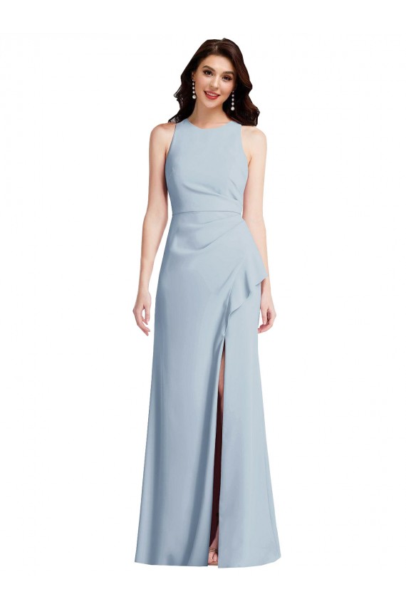 Online Halter Maxi Bridesmaid Dress / Prom Dress with Cascade Ruffle Slit UK