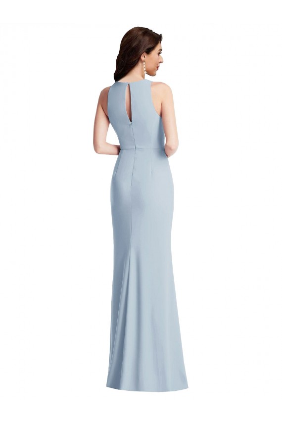 Online Halter Maxi Bridesmaid Dress / Prom Dress with Cascade Ruffle Slit UK