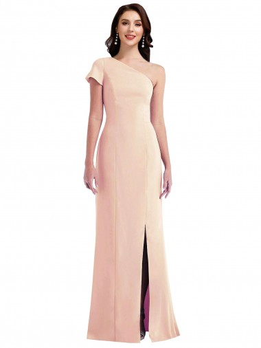 Online One Shoulder Cap Sleeves Trumpet Formal Crepe Bridesmaid Dress / Prom Dress with Front Slit UK