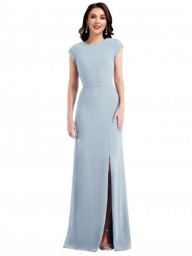 Online Cap Sleeve Open Back Trumpet Formal Crepe Bridesmaid Dress / Prom Dress with Front Slit UK