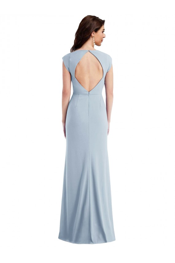 Online Cap Sleeve Open Back Trumpet Formal Crepe Bridesmaid Dress / Prom Dress with Front Slit UK