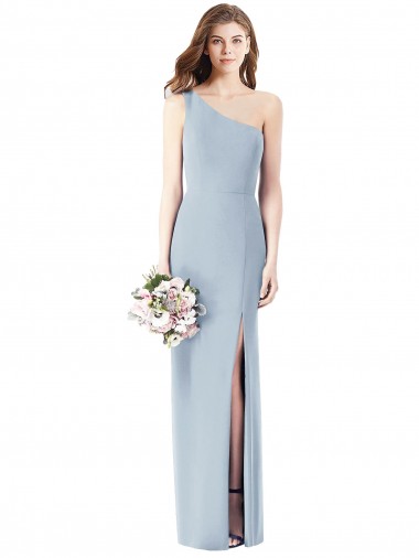 Online One Shoulder Crepe Trumpet Bridesmaid Dress / Prom Dress with Front Slit UK