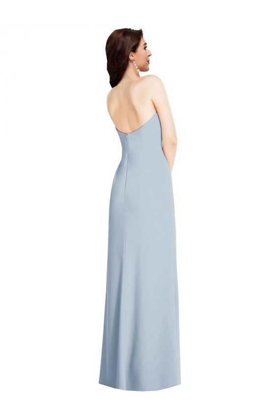 Online Strapless Scoop Back Maxi Formal Crepe Bridesmaid Dress / Prom Dress with Front Slit UK