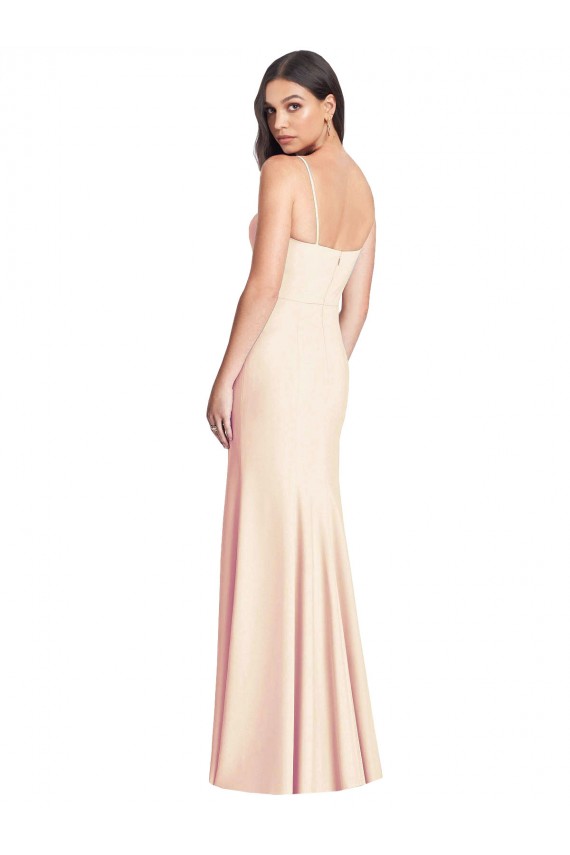 Online Seamed Bodice Crepe Trumpet Bridesmaid Dress / Prom Dress with Front Slit UK