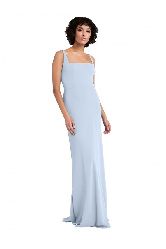 Online Slim Square Neck Fit and Flare Full Length Stretch Crepe Bridesmaid Dress / Prom Dress UK