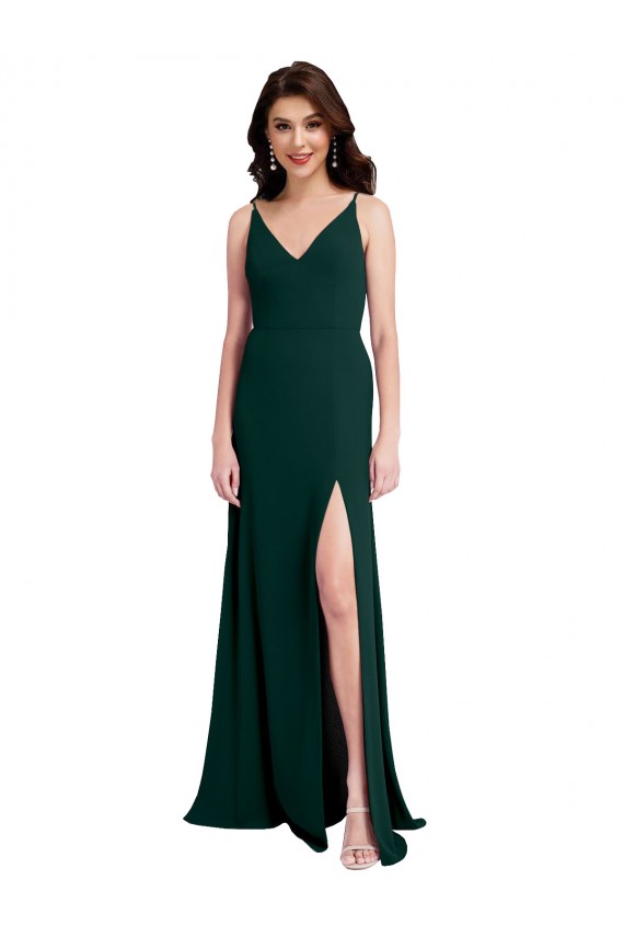 Online Slim A-Line V-Neck Full Length Formal Crepe Bridesmaid Dress / Prom Dress with Side Slit UK