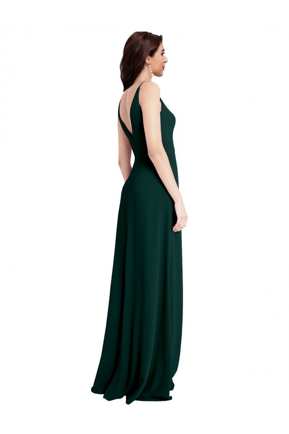 Online Slim A-Line V-Neck Full Length Formal Crepe Bridesmaid Dress / Prom Dress with Side Slit UK