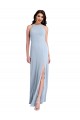Online Fit and Flare High Neck Formal Crepe Bridesmaid Dress / Prom Dress with Side Slit UK